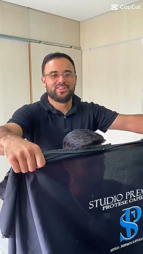 Robson Muniz, dono do Studio Premium, com a prótese na mão